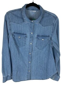 Women's Gap Blue Denim Long Sleeve Pearl Snap Front Shirt Size L Western Cowgirl